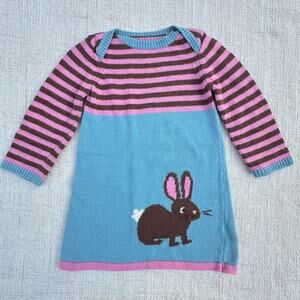 Baby Boden Pink & Blue Bunny Sweater Dress GUC 18-24mo